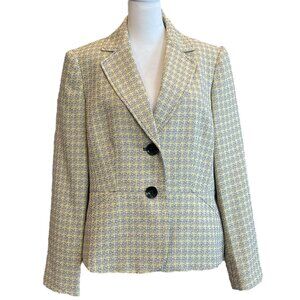 Yellow White Black Tweed 2 Button Single Breasted Lined Blazer Suit Coat Jacket